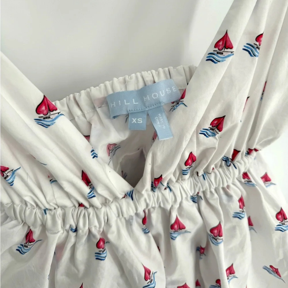 Hill House The Gigi Mini Tiered Ruffle Dress XS Love Boats Cotton White Summer - Picture 8 of 11